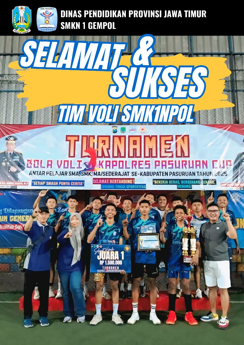 Tim Bola Voli Putra SMKN 1 Gempol Meraih Juara 1 Turnamen Kapolres Pasuruan Cup